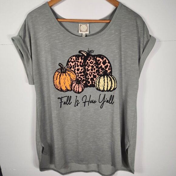 Truself "Fall Is Here Y'all" Cuffed Short Sleeve Shirt Size 1X - Picture 1 of 7